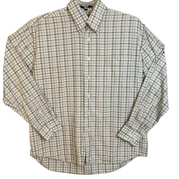 Allan Flusser Mens Button Up Long Sleeve Green Checkered Shirt Chest Pocket Sz L - Picture 1 of 7